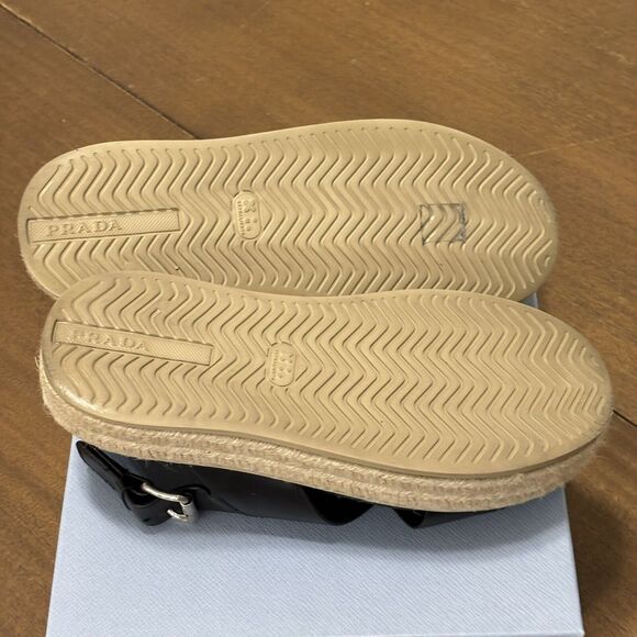 Prada Size 9 EU40 Black Leather Flatform Espadrilles Slingback Platform Sandals - Picture 5 of 8